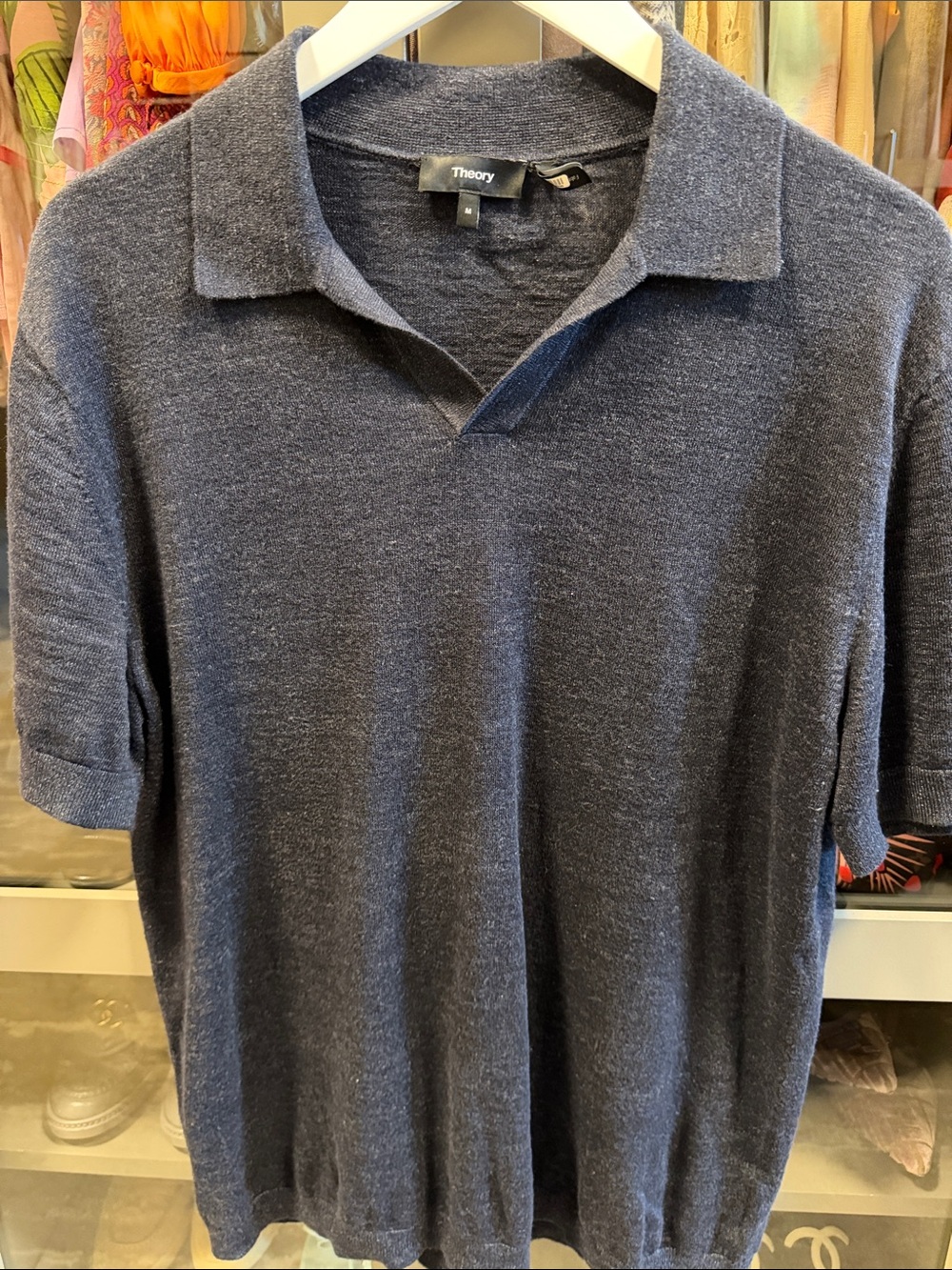 Theory Men’s Heather Navy Short-Sleeve Polo